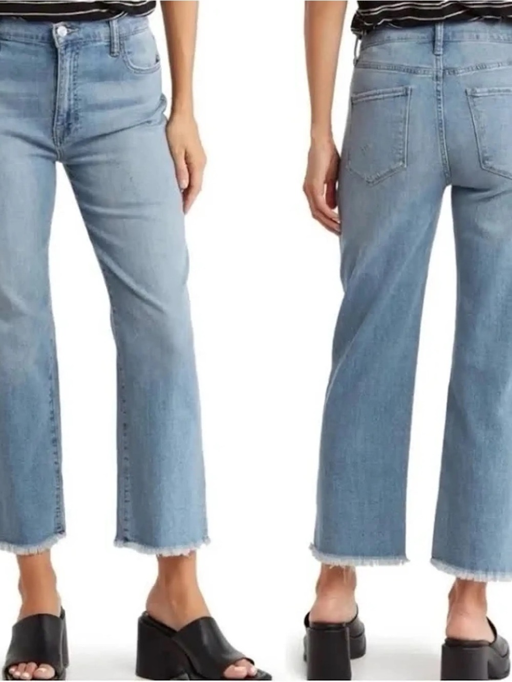Hudson Jeans Light Blue Cropped Straight Ankle Jeans with Frayed Hemline